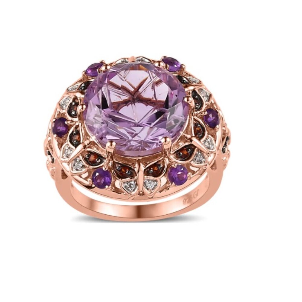 Rose De France Amethyst Multi Gemstone Ring  - Size 8